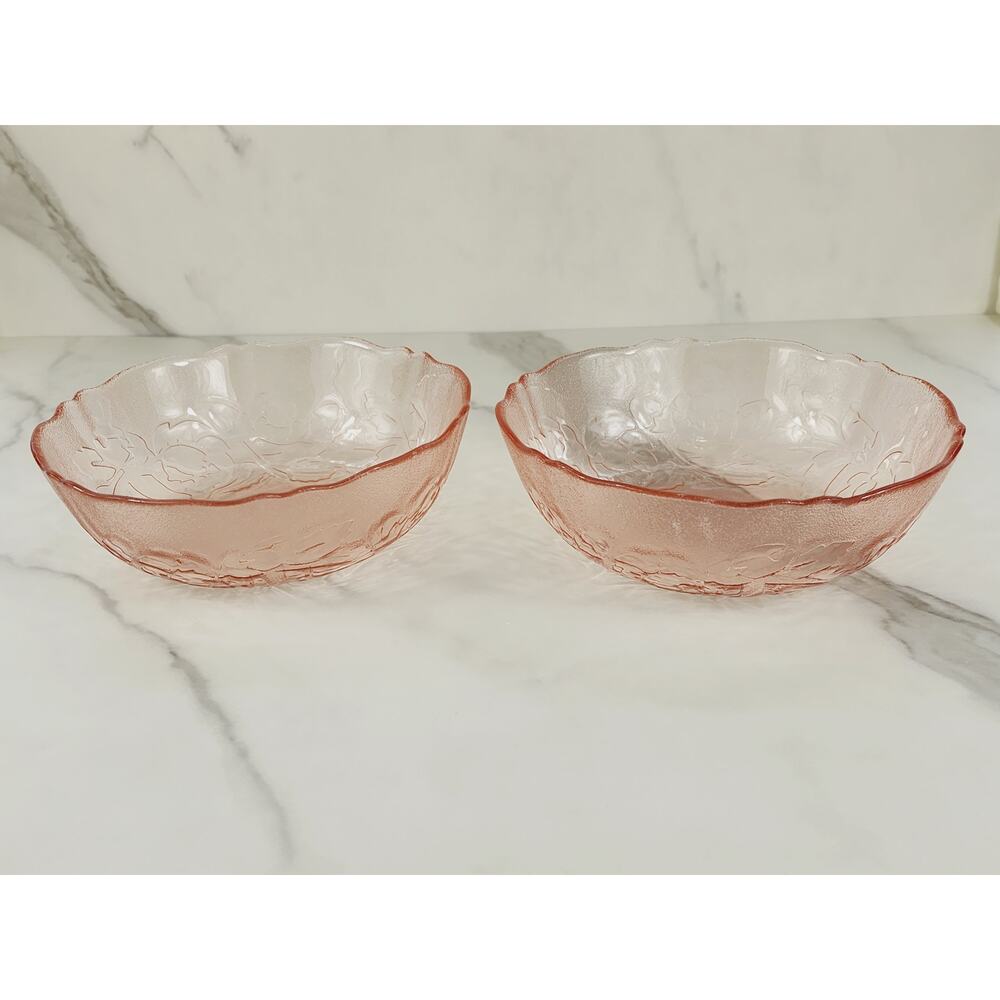 Arcoroc Rosa Pink Cereal Bowl Depression Glass Rosaline Floral 6 1/4" France x2
